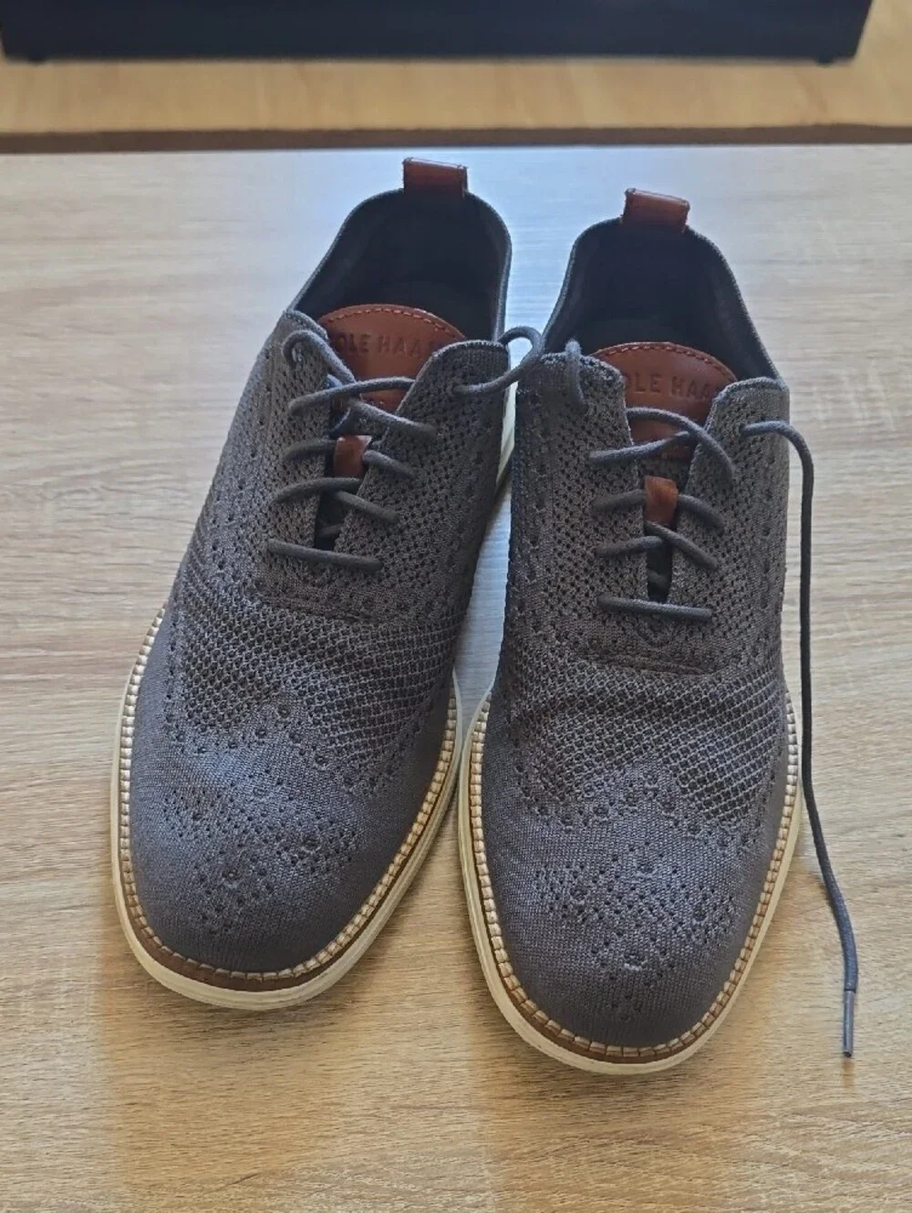 Cole Haan Men's Dark Brown Knit Wingtip Derbys with White Sole